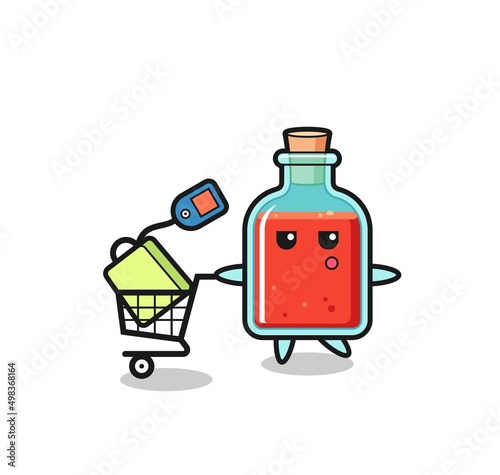 square poison bottle illustration cartoon with a shopping cart