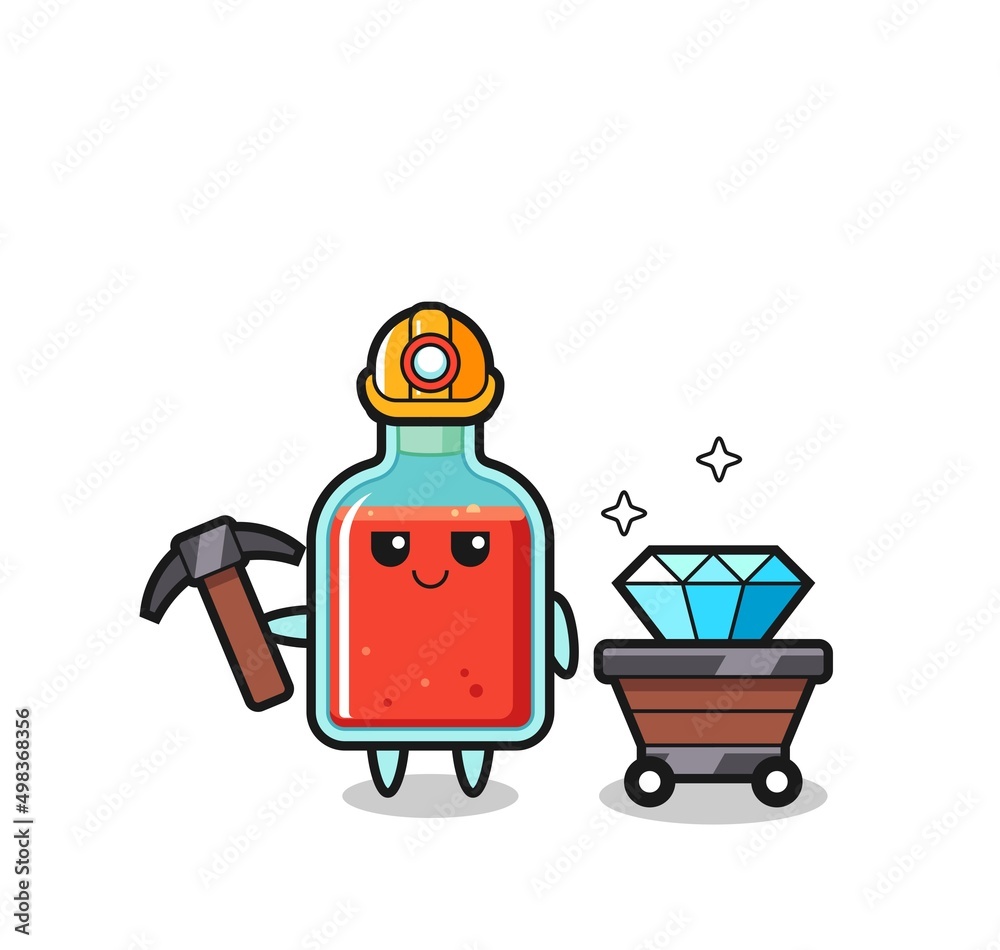 Naklejka premium Character Illustration of square poison bottle as a miner