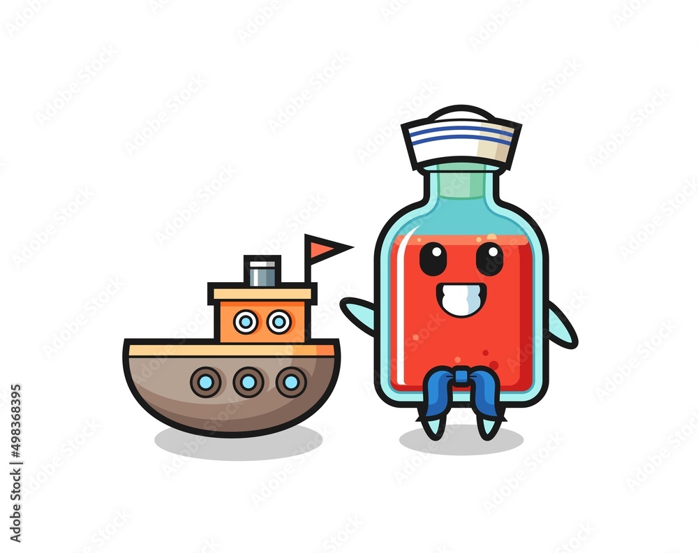 Character mascot of square poison bottle as a sailor man