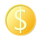Dollar currency on a gold coin, vector illustration isolated on white background