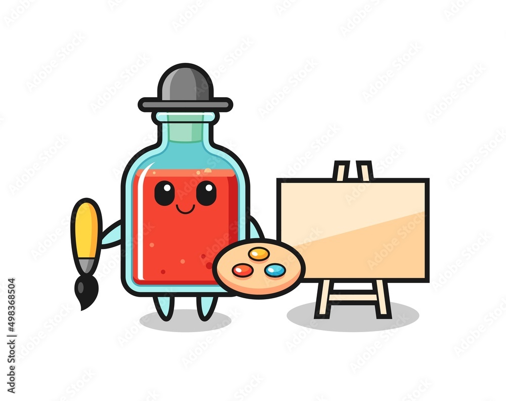 Illustration of square poison bottle mascot as a painter Illustration of square poison bottle mascot as a painter