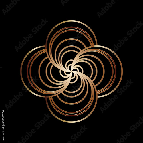 Minimal golden abstract symbol Circle vortex logo Geometric shape Vector illustration