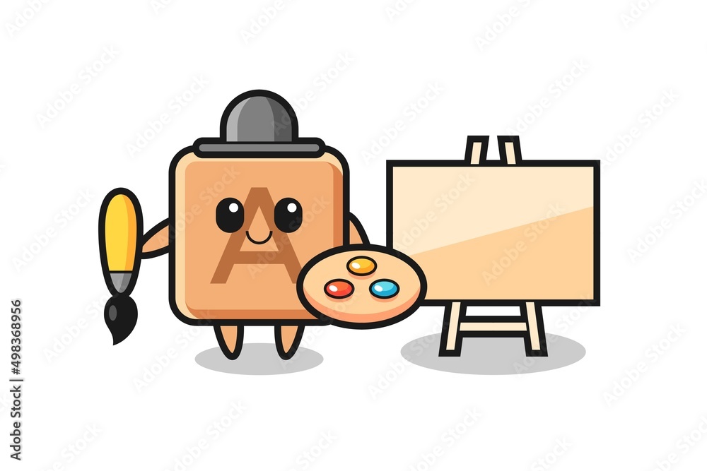 Illustration of scrabble mascot as a painter Illustration of scrabble mascot as a painter