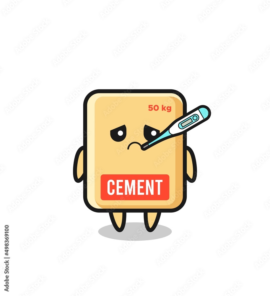 cement sack mascot character with fever condition