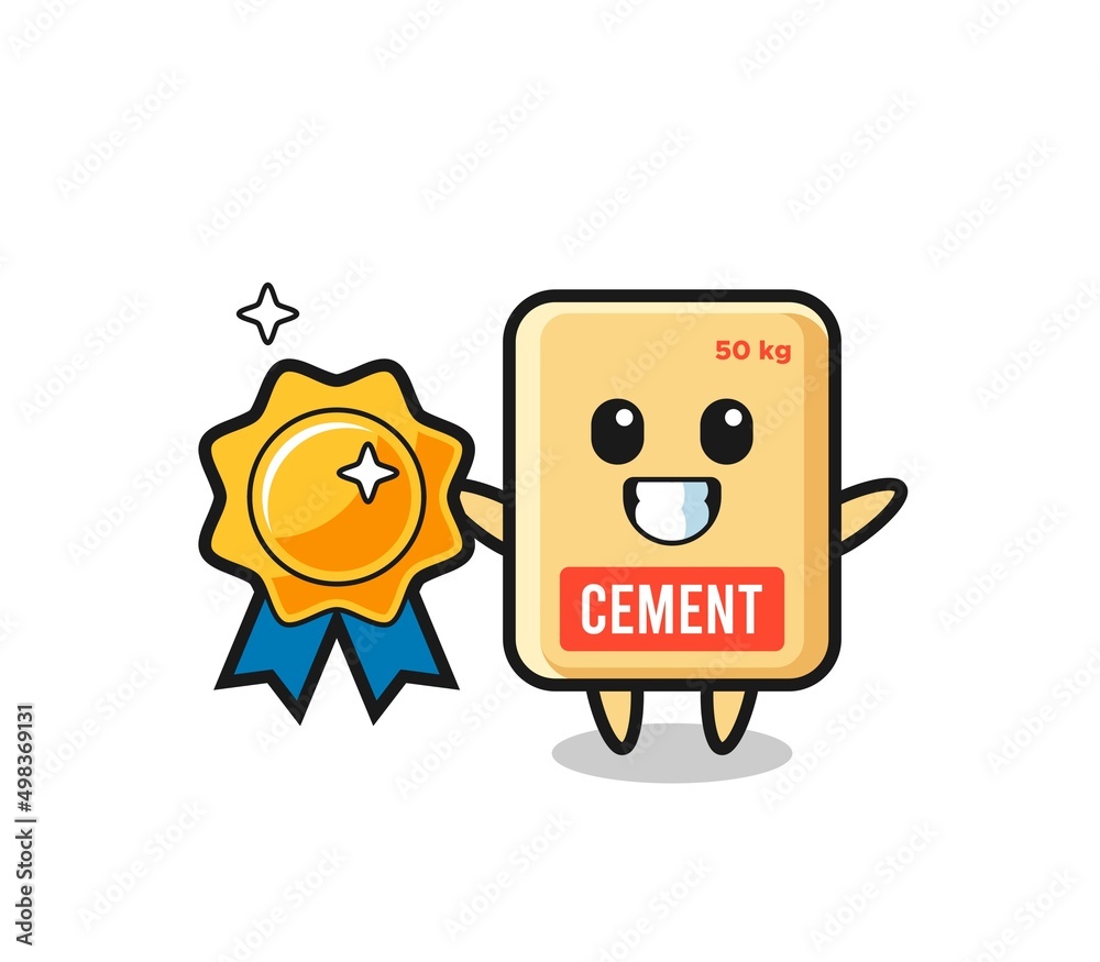 cement sack mascot illustration holding a golden badge cement sack mascot illustration holding a golden badge