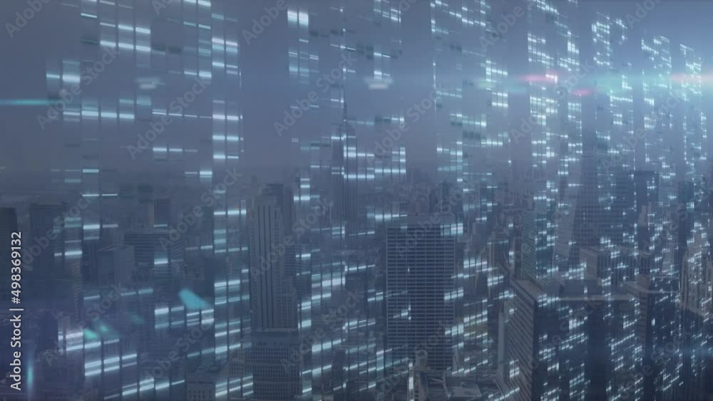 Animation of data processing over cityscape Animation of data processing over cityscape