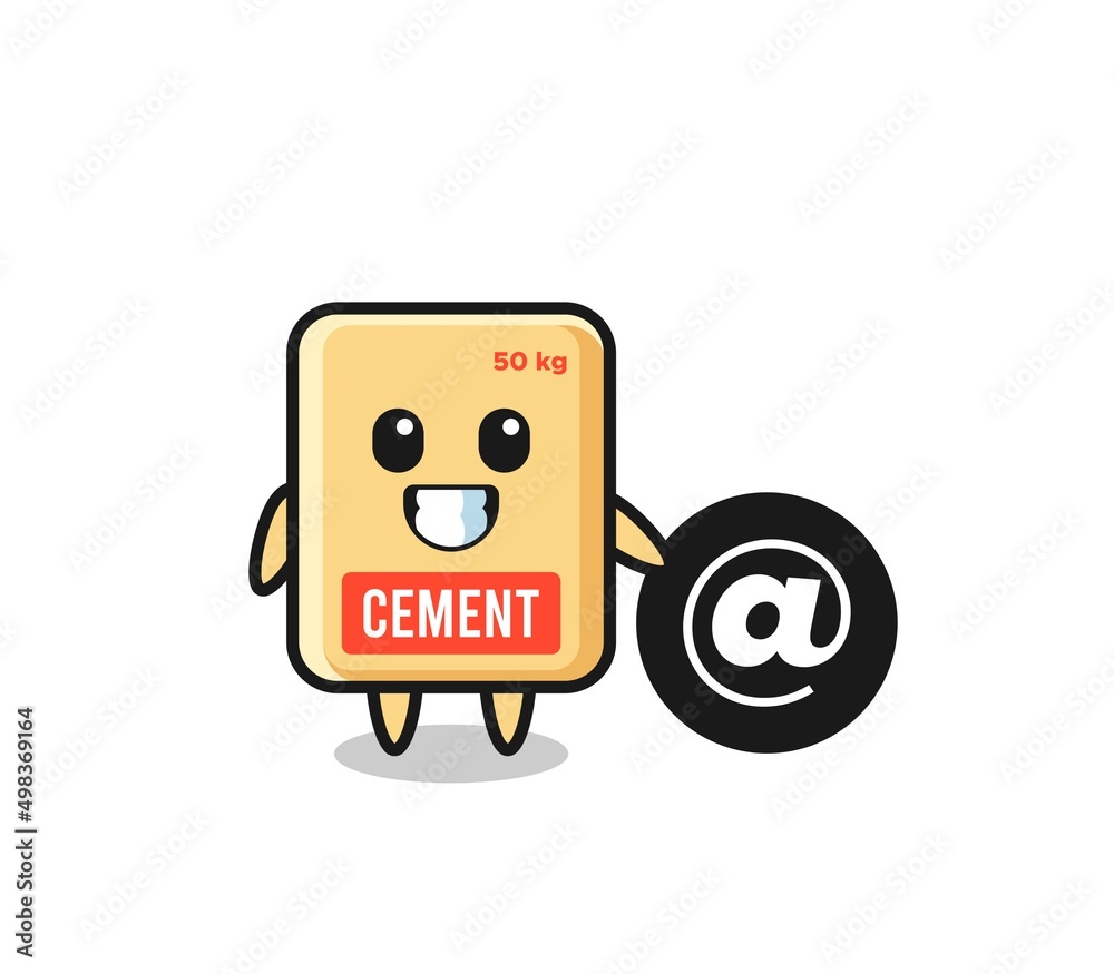 Cartoon Illustration of cement sack standing beside the At symbol Cartoon Illustration of cement sack standing beside the At symbol