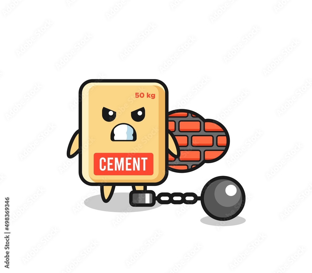 Fototapeta premium Character mascot of cement sack as a prisoner