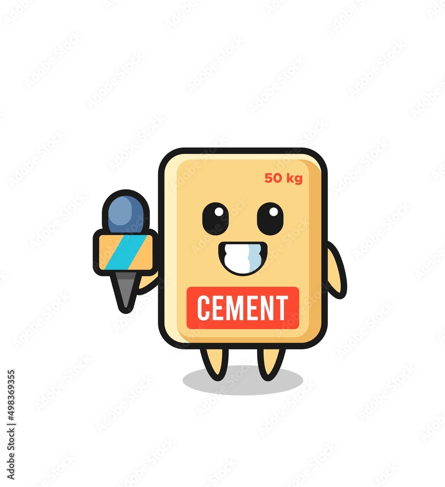 Character mascot of cement sack as a news reporter Character mascot of cement sack as a news reporter