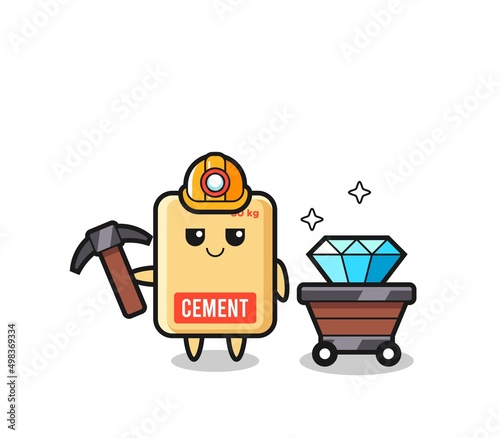 Character Illustration of cement sack as a miner