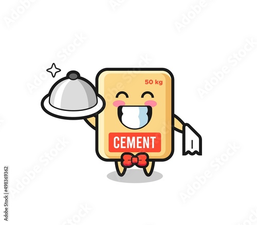 Character mascot of cement sack as a waiters