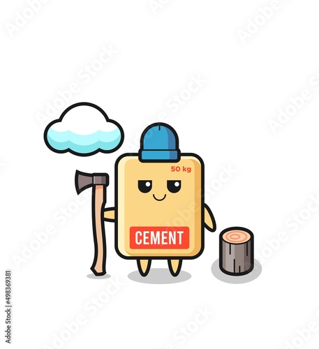 Character cartoon of cement sack as a woodcutter