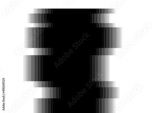 Transition from black to white with thin lines with offsets. Black and white pattern. Striped vector background