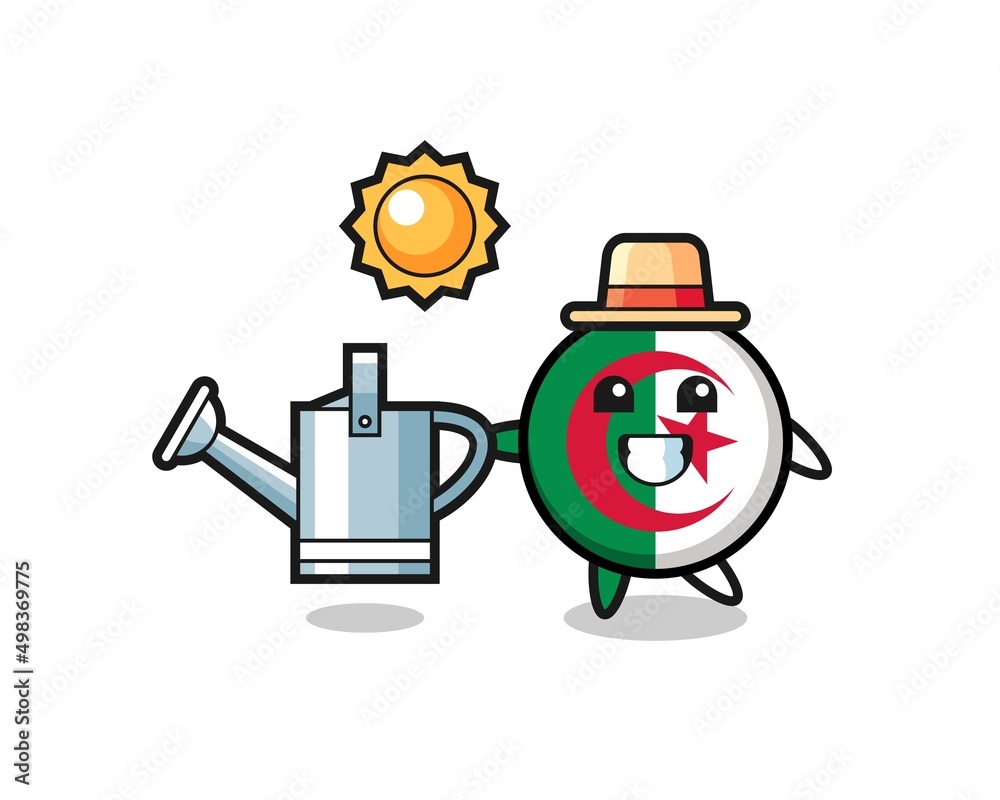 Cartoon character of algeria flag holding watering can