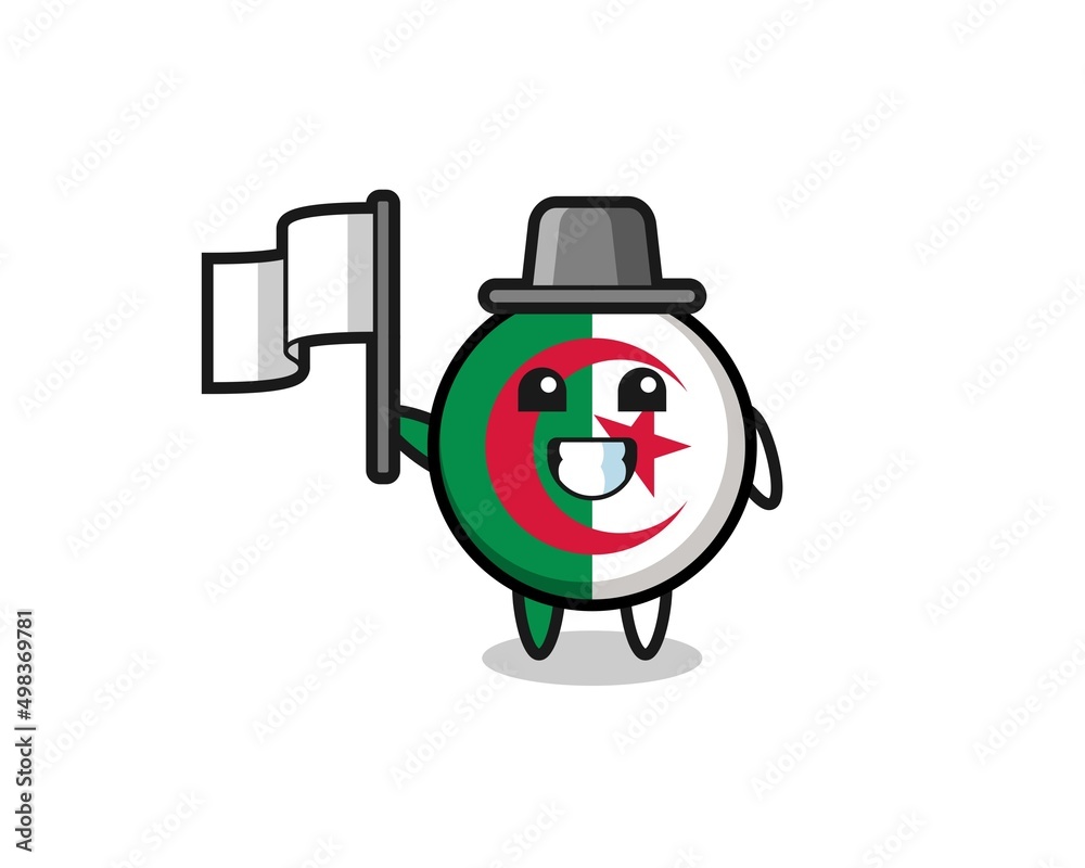 Cartoon character of algeria flag holding a flag Cartoon character of algeria flag holding a flag
