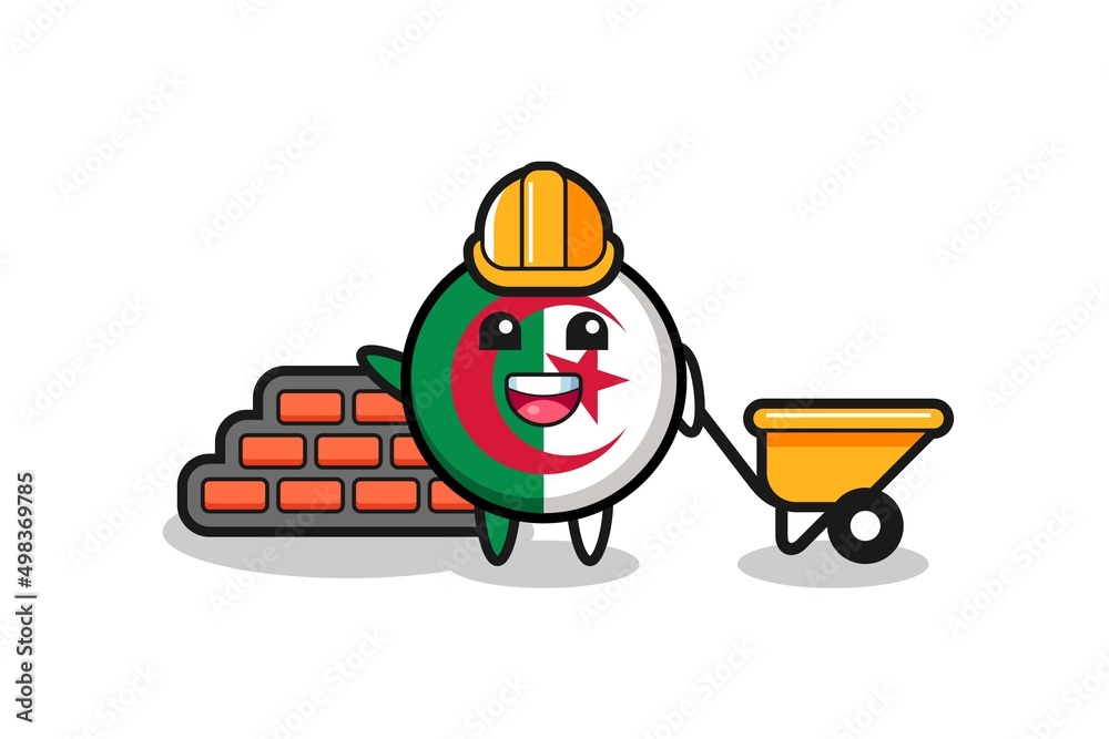 Cartoon character of algeria flag as a builder