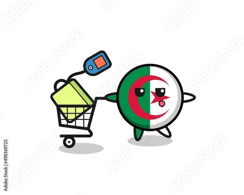 algeria flag illustration cartoon with a shopping cart