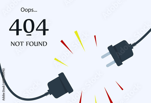 404 Page Not Found, sockets are disconnected. Vector modern cartoon illustration