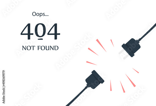 Oops 404 Page Not Found error, sockets are disconnected. Vector cartoon illustration