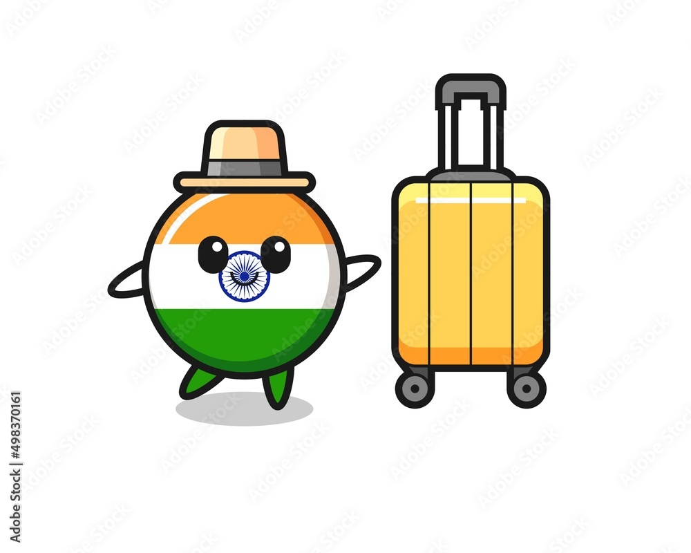 india cartoon illustration with luggage on vacation