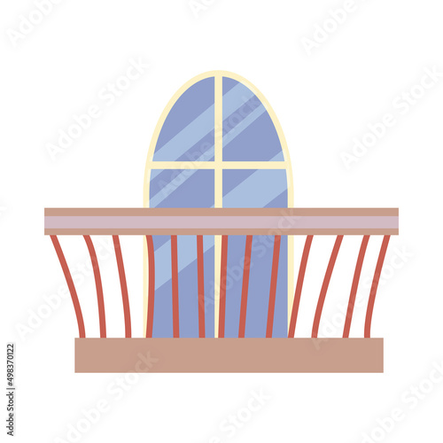 Window with balcony. Interior element. Cleaning the facade of the house. Window frame. Vector illustration isolated on white background. Cartoon style.