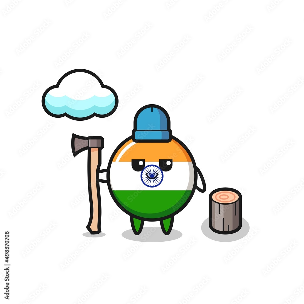 Fototapeta premium Character cartoon of india as a woodcutter