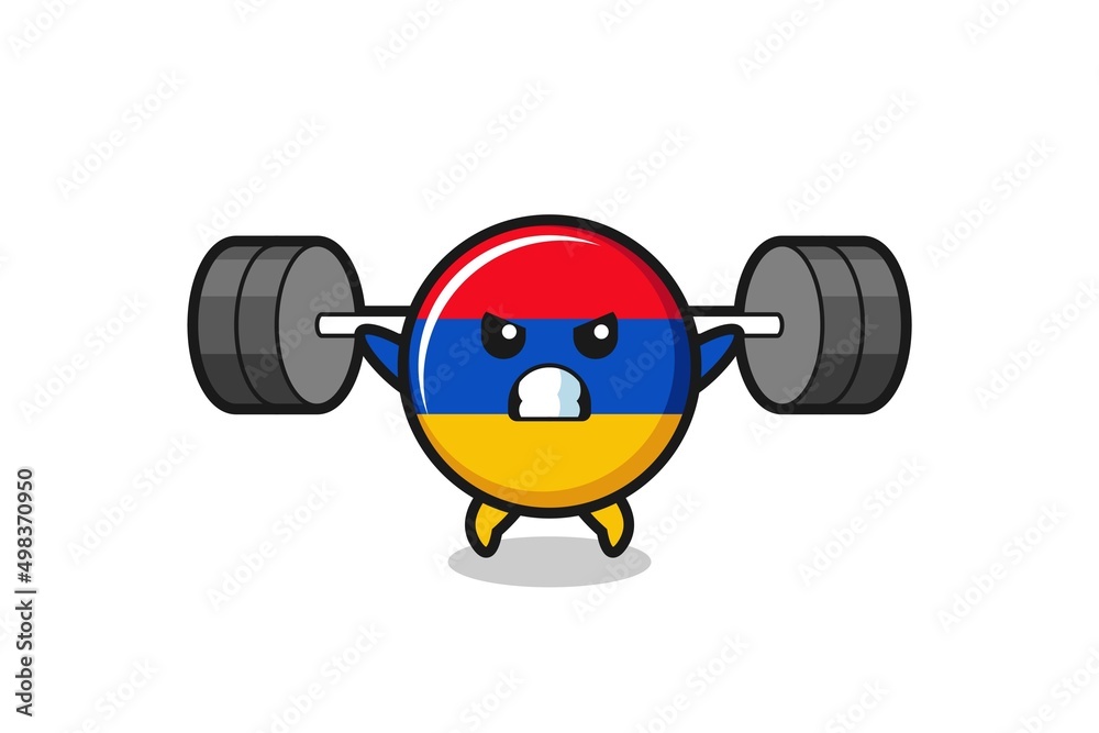 Obraz premium armenia flag mascot cartoon with a barbell
