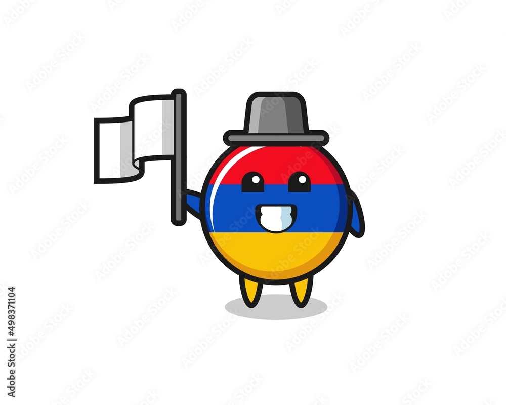 Cartoon character of armenia flag holding a flag