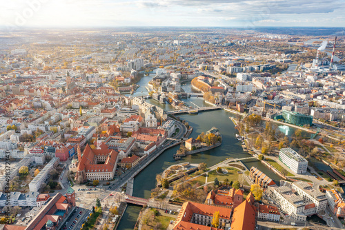 View of the old town from above, Wrocla, Poland