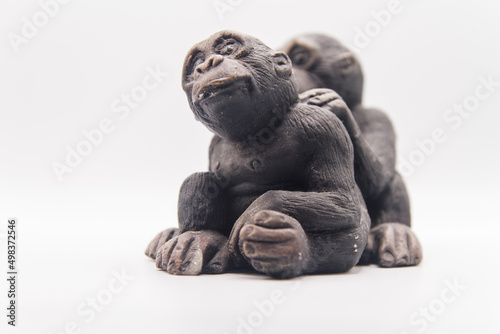 Estatuilla, Figura, Escultura, Pieza o Artefacto Pareja de Mono, Chimpance, Orangutan o Monkey, Chimpancee, Orangutan