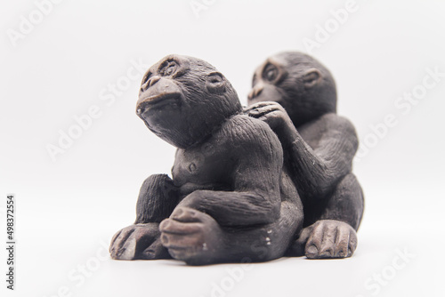 Estatuilla, Figura, Escultura, Pieza o Artefacto Pareja de Mono, Chimpance, Orangutan o Monkey, Chimpancee, Orangutan