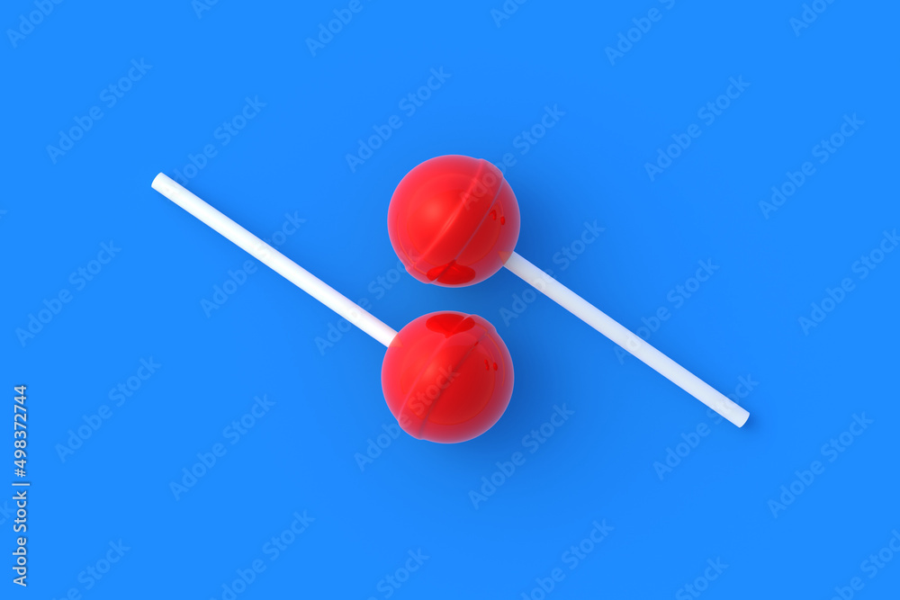 Lollipops on stick on blue background. Sweet candy. Confectionery goods. Top view. 3d render Lollipops on stick on blue background. Sweet candy. Confectionery goods. Top view. 3d render