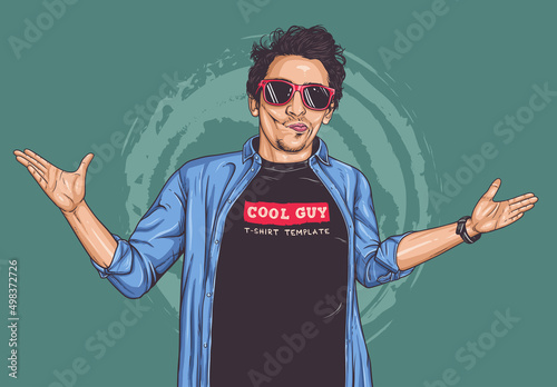 Cool guy t shirt template wearing sunglasses illustration