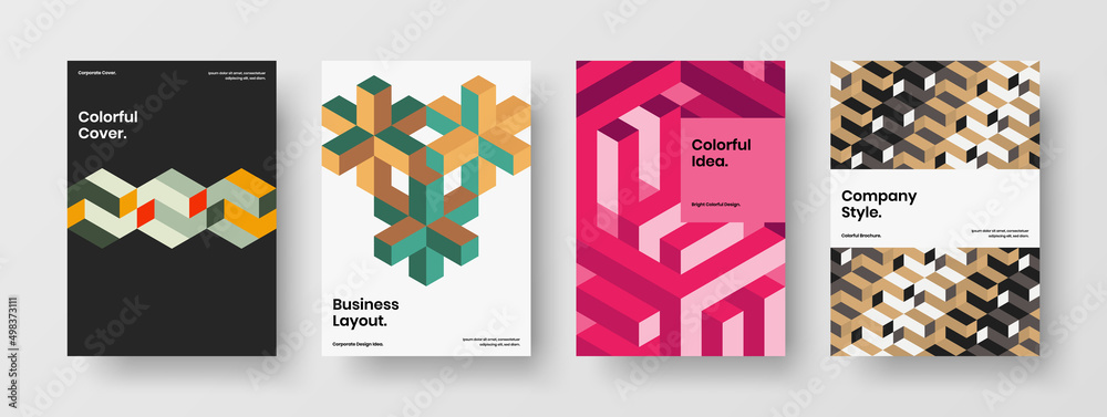 Original catalog cover A4 design vector concept collection. Clean geometric shapes corporate brochure layout composition.