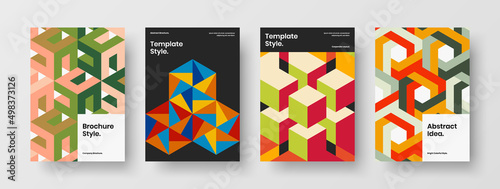 Trendy book cover design vector template composition. Premium mosaic shapes flyer concept bundle.