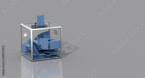 Urne de vote et enveloppes sur fond gris - rendu 3D