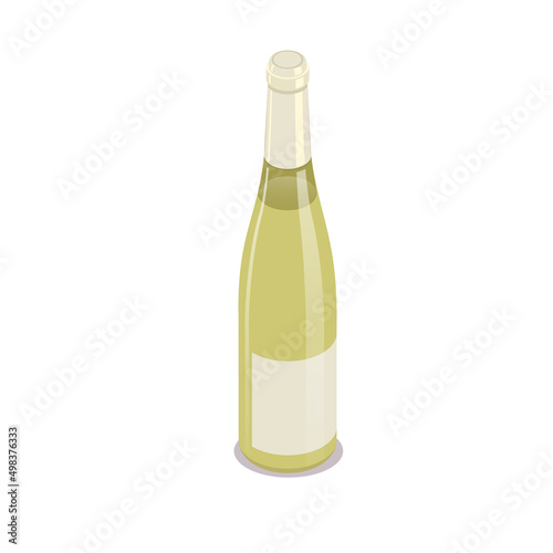White wine bottle isometric icon isolated on white