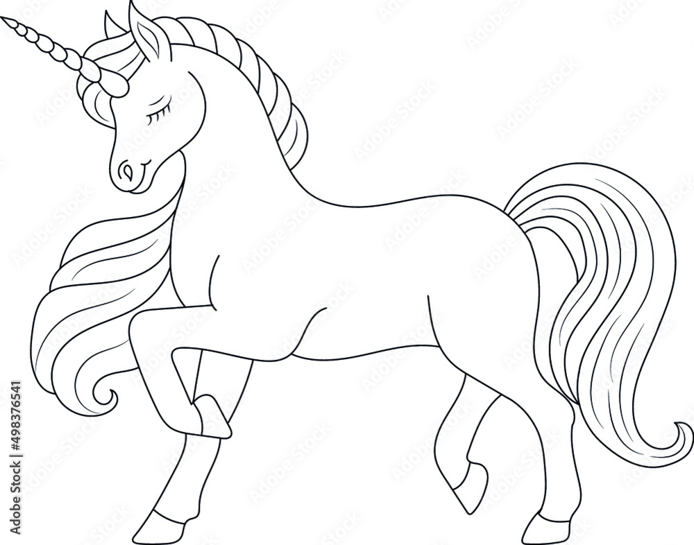 Unicorn kids coloring page vector blank printable design for