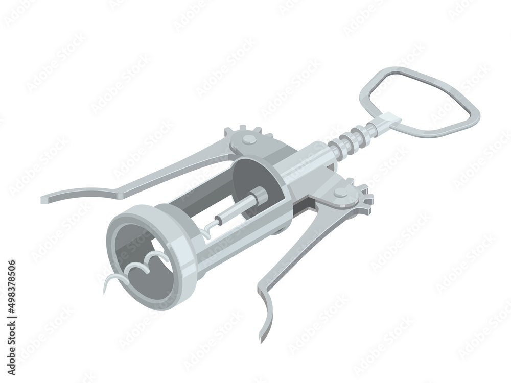 classic metal corkscrew for opening wine isometric vector illustration isolated on white classic metal corkscrew for opening wine isometric vector illustration isolated on white