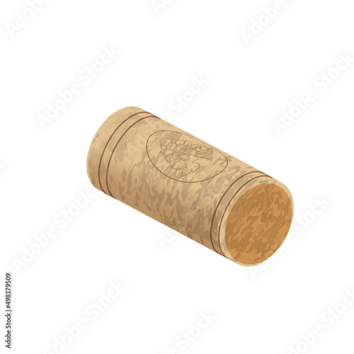 Isometric vector illustration of cork from wine bottle with corc texture isolated on white