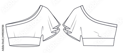 Women Top fashion flat template. Girls crop T-shirt fashion drawing template. Sportswear Crop Top template. Sports wear fashion design set.