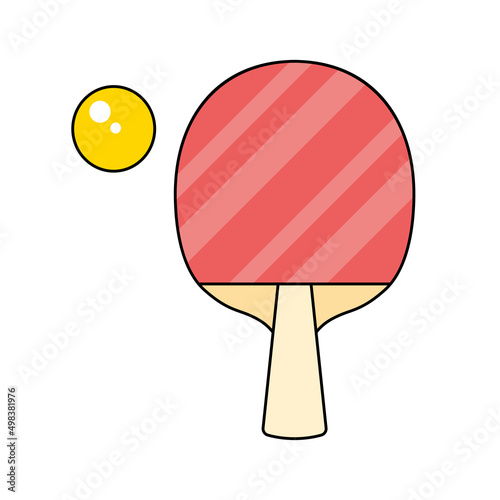 Red ping-pong paddle or table tennis racket with ball isolated cartoon vector icon