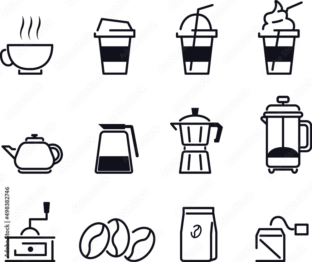 Iconos lineales de accesorios de café y barista establecidos para el modo  oscuro y claro. máquina