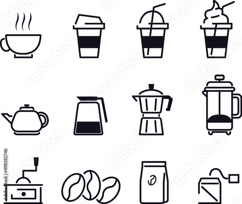 set de iconos de cafe  elementos de cafeteria tipos de cafe tipos de cafetera lineales vectores elegantes y minimalistas cafeteria