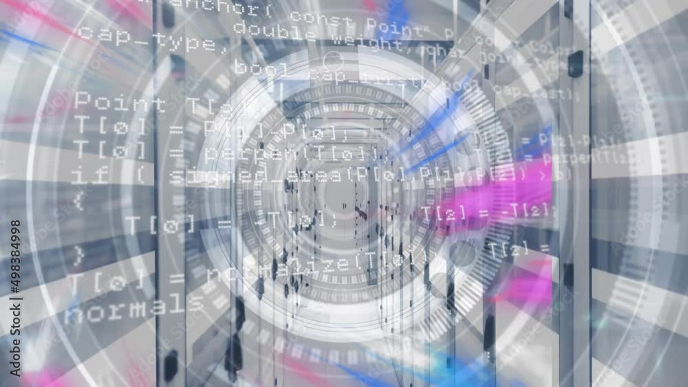 Animation of scope scanning and data processing over server room Animation of scope scanning and data processing over server room