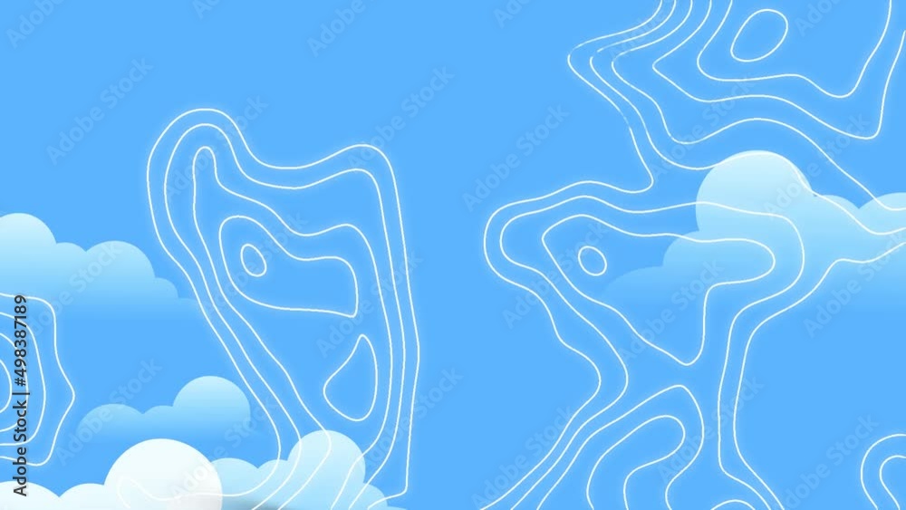 Animation of white lines over clouds and blue background Animation of white lines over clouds and blue background