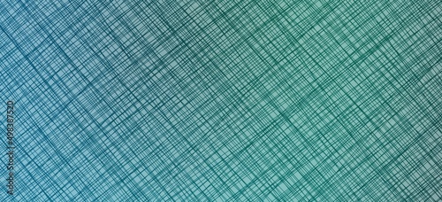 Blue green background with fabric texture. Space for creative ideas and graphic design. Grunge texture. Checkered background of diagonal colored lines.