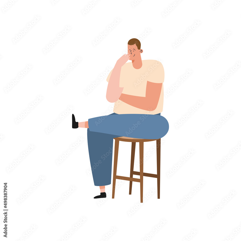 Fototapeta premium guy sitting on wooden chair