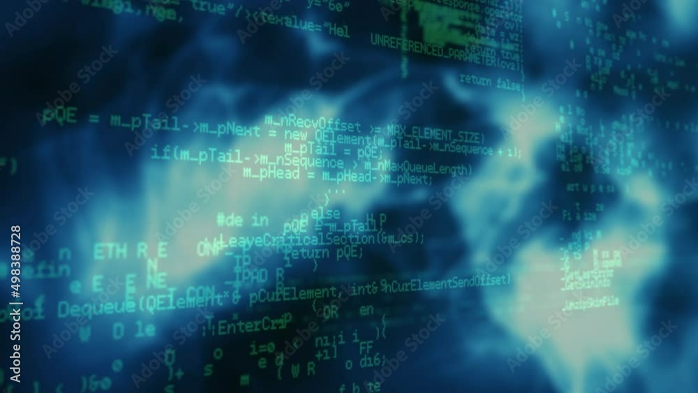 Animation of data processing in blue and black space
