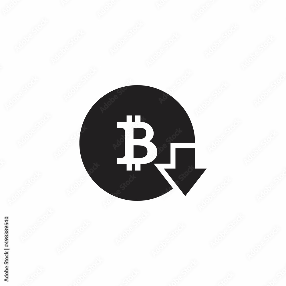Bitcoin Price Reduction Icon. Cryptocurrency Market Down Symbol Vector Bitcoin Price Reduction Icon. Cryptocurrency Market Down Symbol Vector